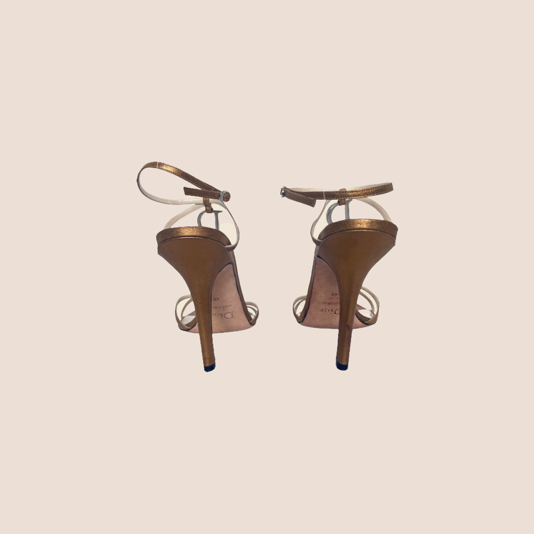 CHRISTIAN DIOR GOLD SWAROWSKI CHAIN STRAP SANDALS