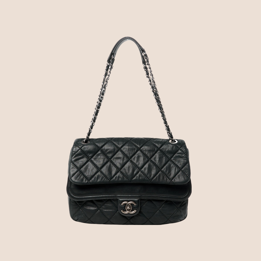 CHANEL BLACK IRIDESCENT JUMBO IN THE MIX DOUBLE FLAP BAG RDB