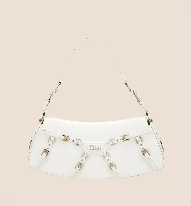 CHRISTIAN DIOR 2003 WHITE LEATHER BONDAGE CLUTCH – RDB