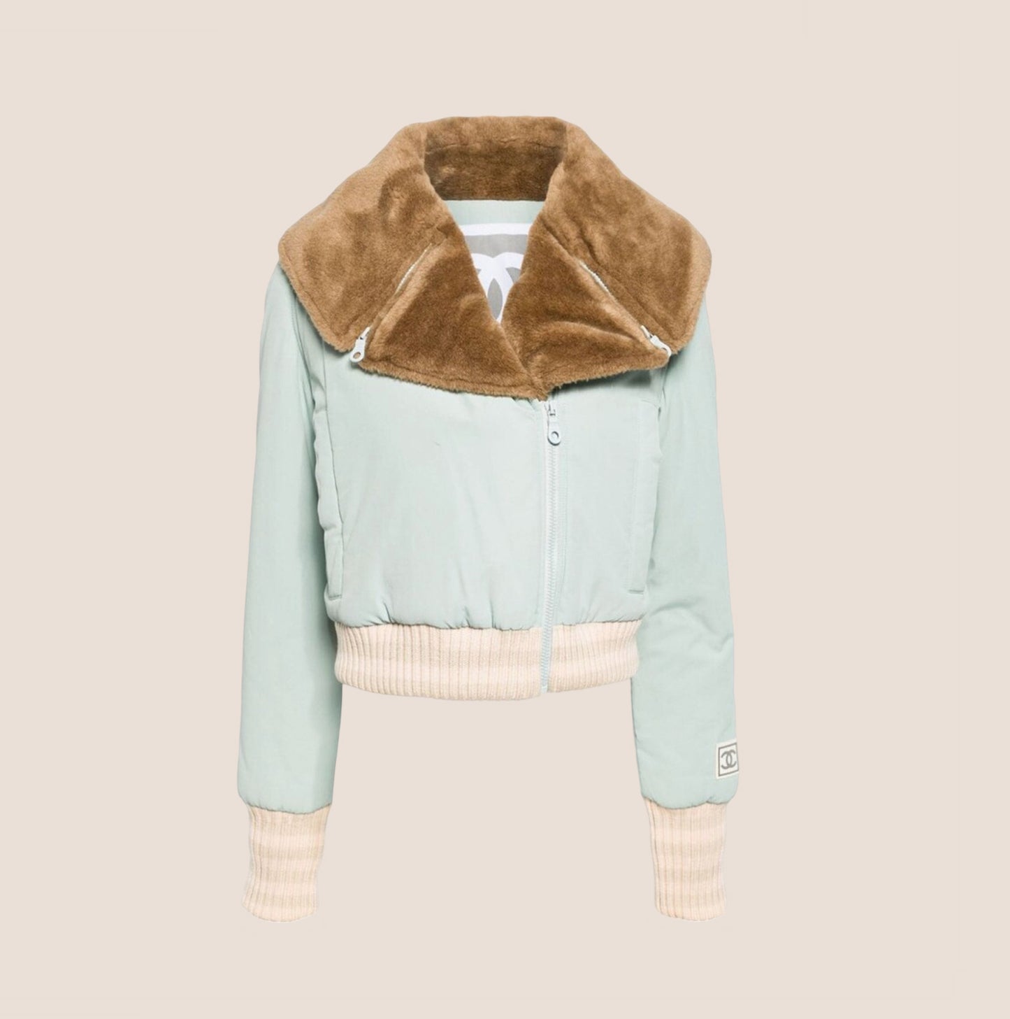 CHANEL SPORTS FALL 2001 BLUE CC LOGO FUR BOMBER JACKET