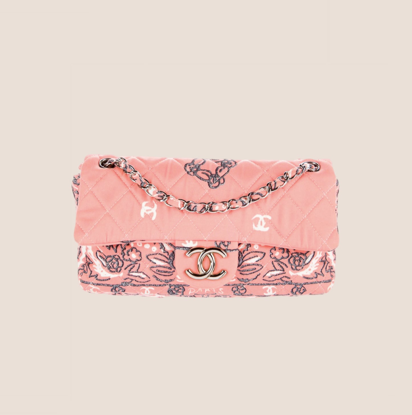 CHANEL 2008 PINK BANDANA CANVAS FLAP BAG