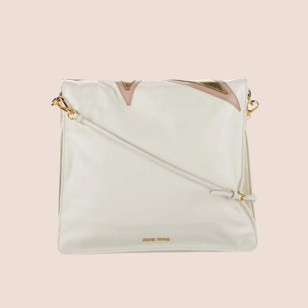 MIU MIU 2000 STAR WHITE LEATHER FLAP BAG