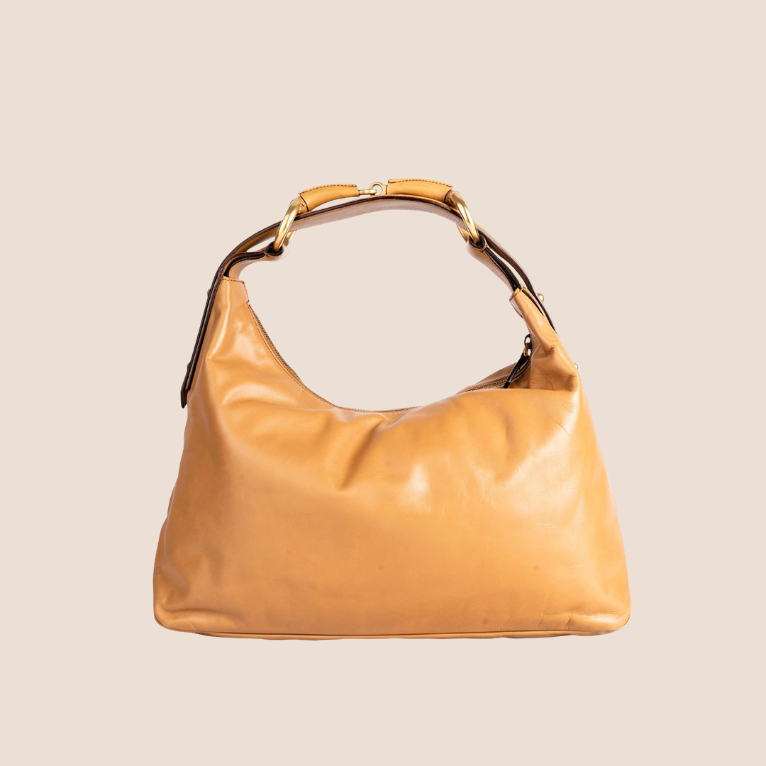 GUCCI BEIGE LEATHER HORSEBIT HANDLE HOBO BAG