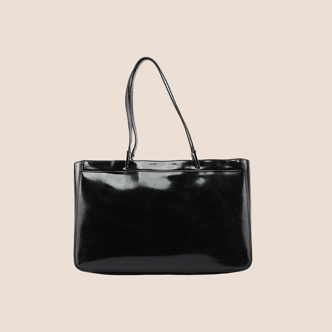 GUCCI 2000 BLACK PATENT LEATHER JACKIE TOTE BAG
