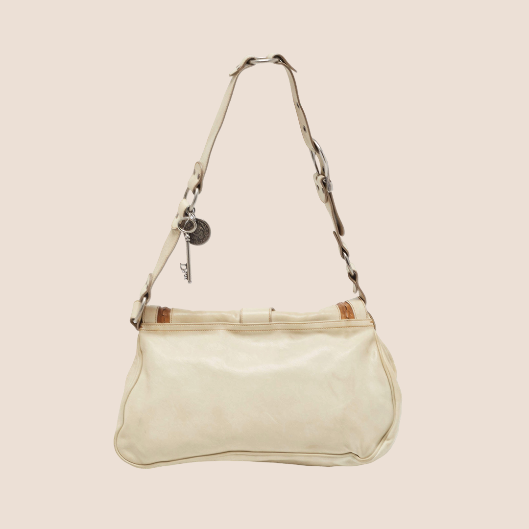 CHRISTIAN DIOR 2006 WHITE LEATHER GAUCHO DOUBLE SADDLE BAG