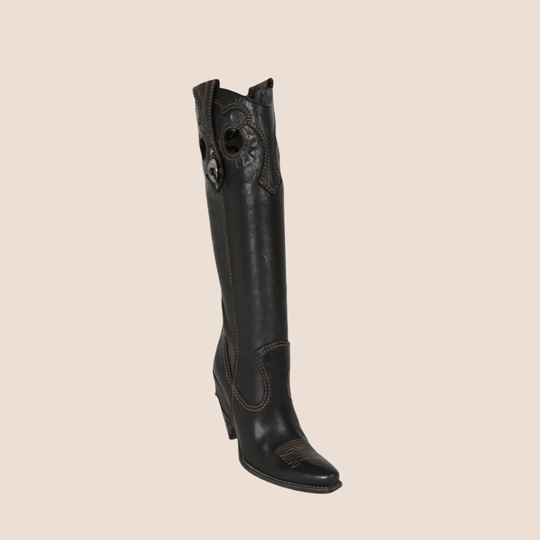 CHRISTIAN DIOR 2006 BLACK LEATHER WESTERN COWBOY BOOTS