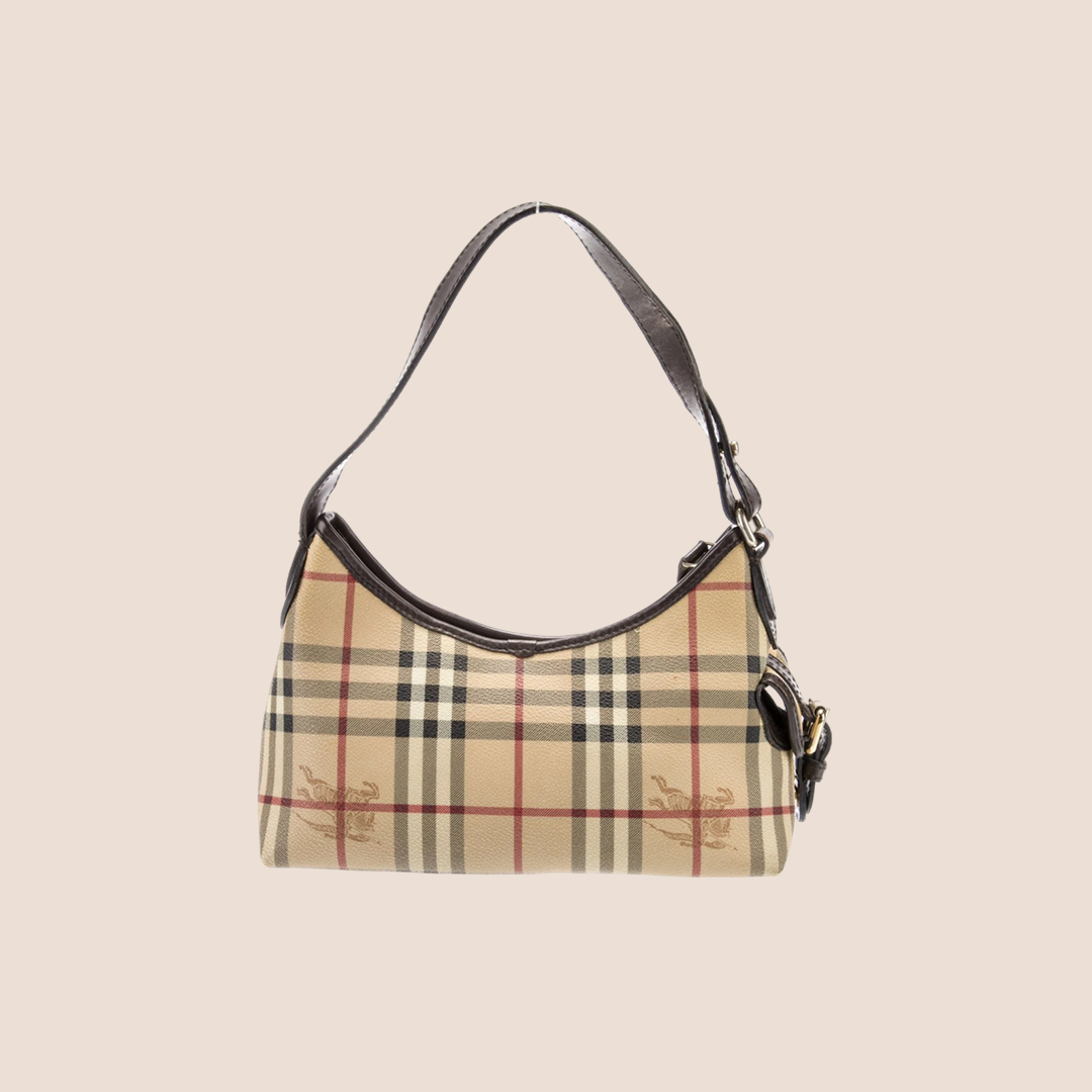 BURBERRY 90s COATED CANVAS HAYMARKET MINI HOBO BAG