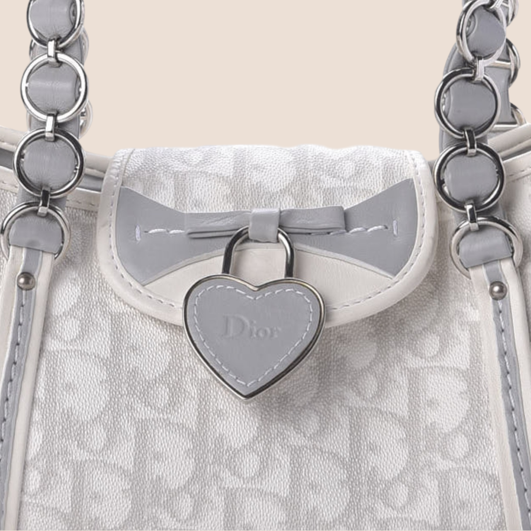 CHRISTIAN DIOR 2007 GREY & WHITE ROMANTIQUE TROTTER HANDBAG