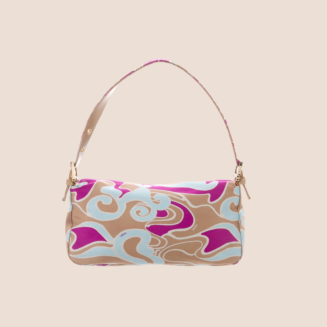 FENDI 2000 PSYCHEDELIC SWIRL PURPLE SILK BAGUETTE BAG