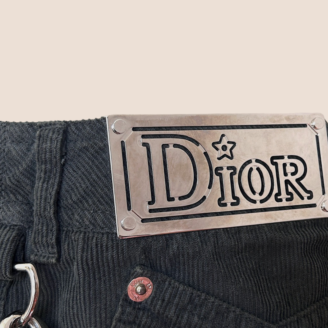CHRISTIAN DIOR 2004 HARDCORE SILVER STAR CHAIN CORDUROY MINI SKIRT