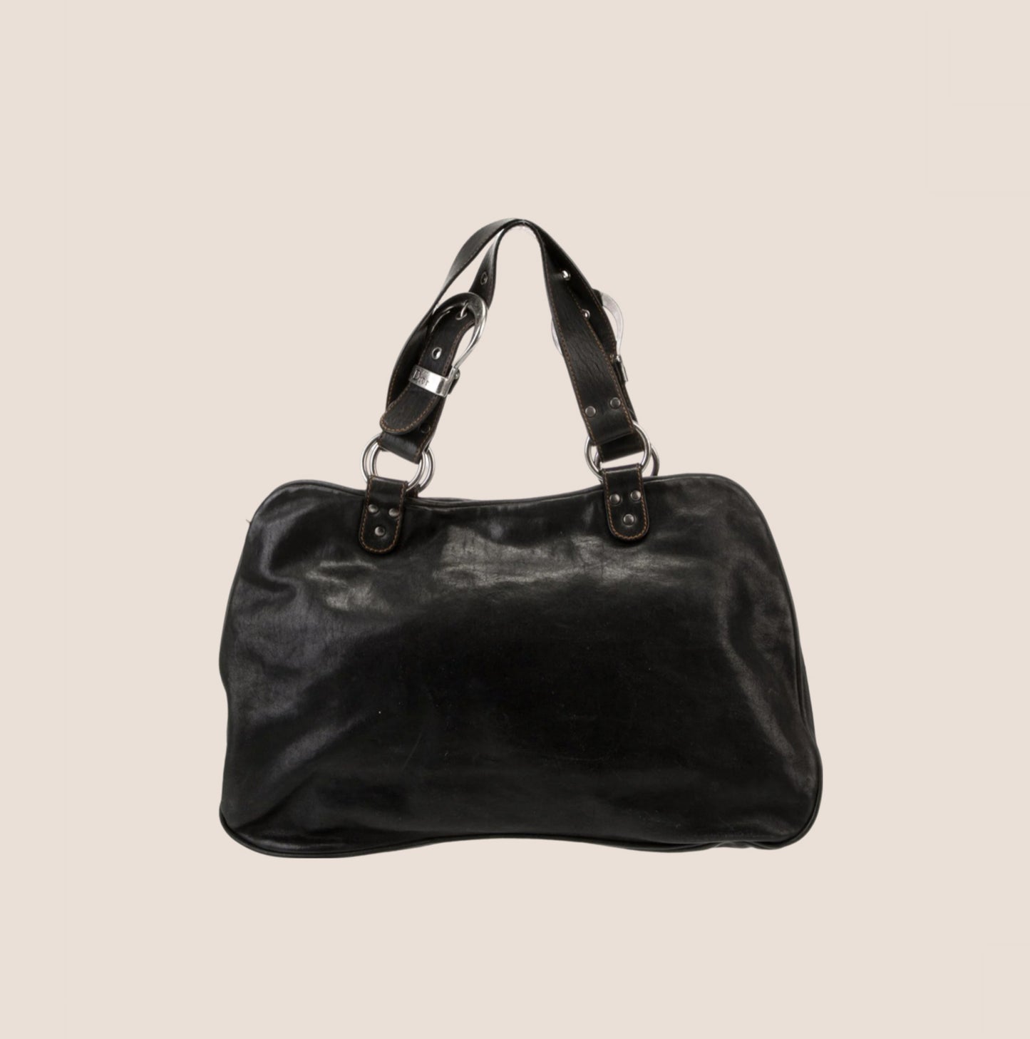 CHRISTIAN DIOR BLACK LEATHER GAUCHO SADDLE HANDBAG