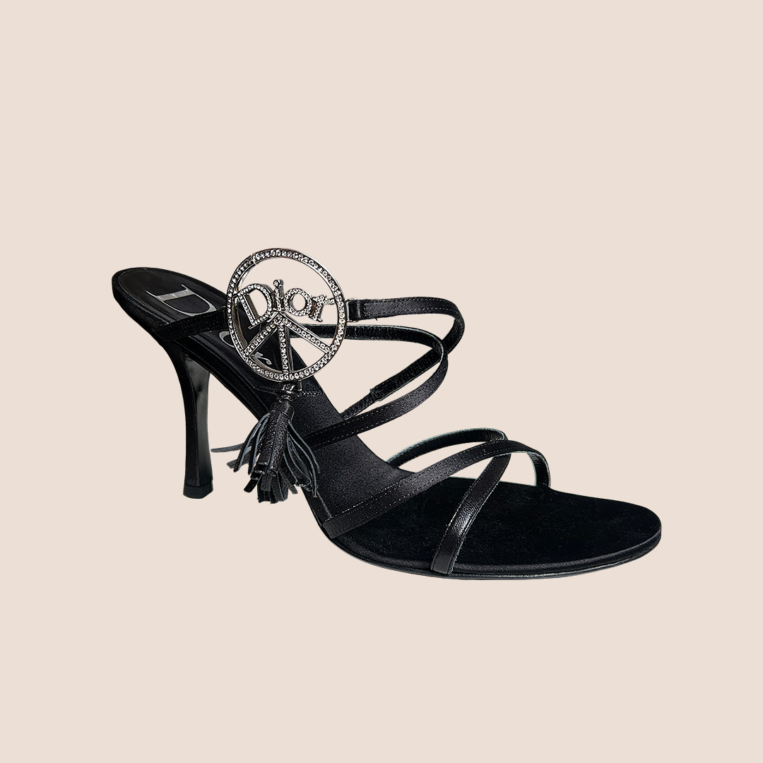 CHRISTIAN DIOR 2005 BLACK TASSEL PEACE LOGO HEELS