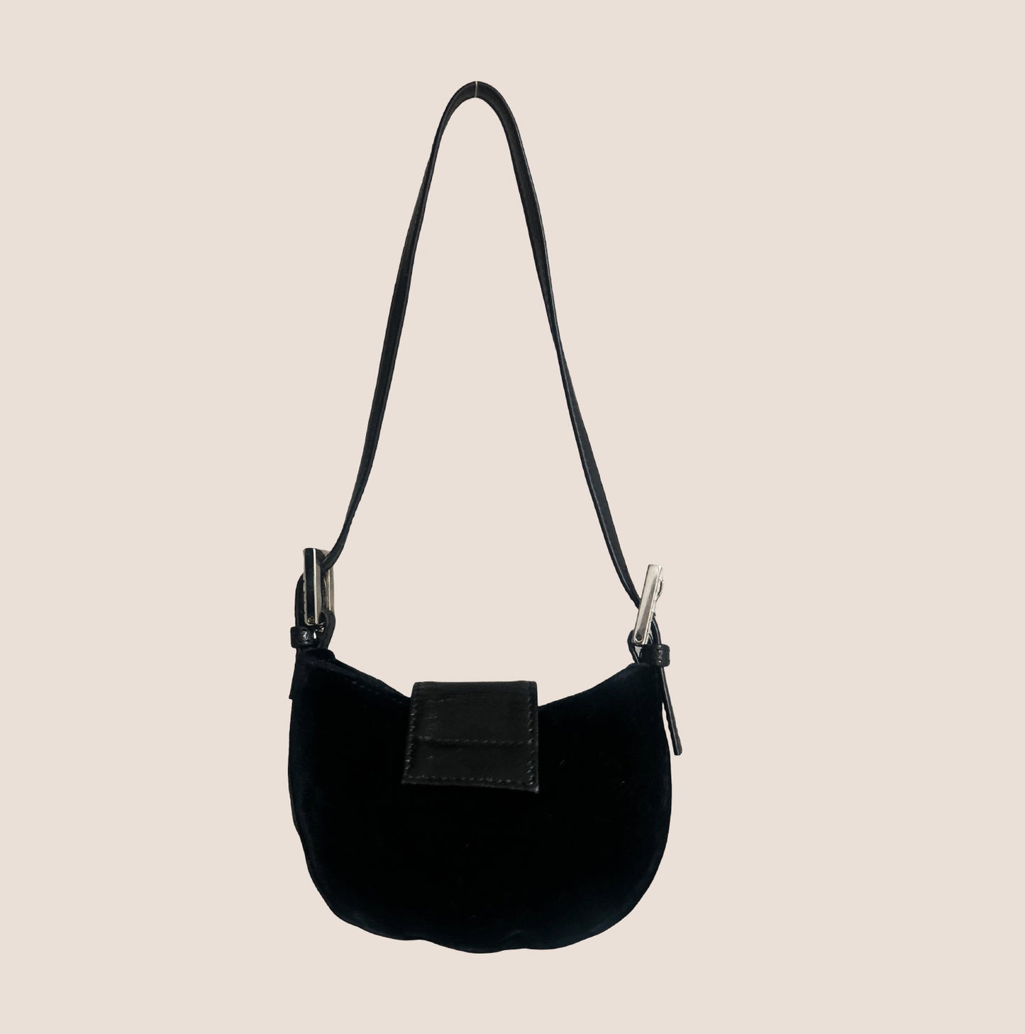 FENDI 2000 CRYSTAL BLACK VELVET MINI CROISSANT BAG
