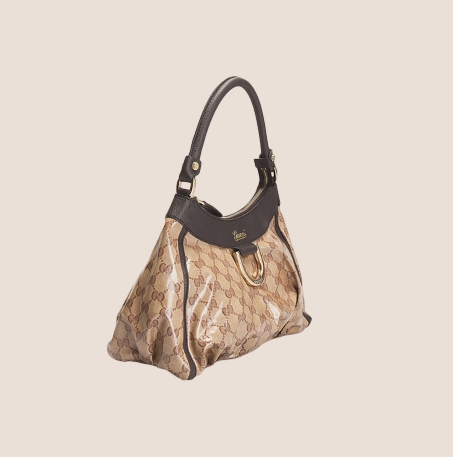 GUCCI BROWN PATENT GG MONOGRAM ABBEY SHOULDER BAG