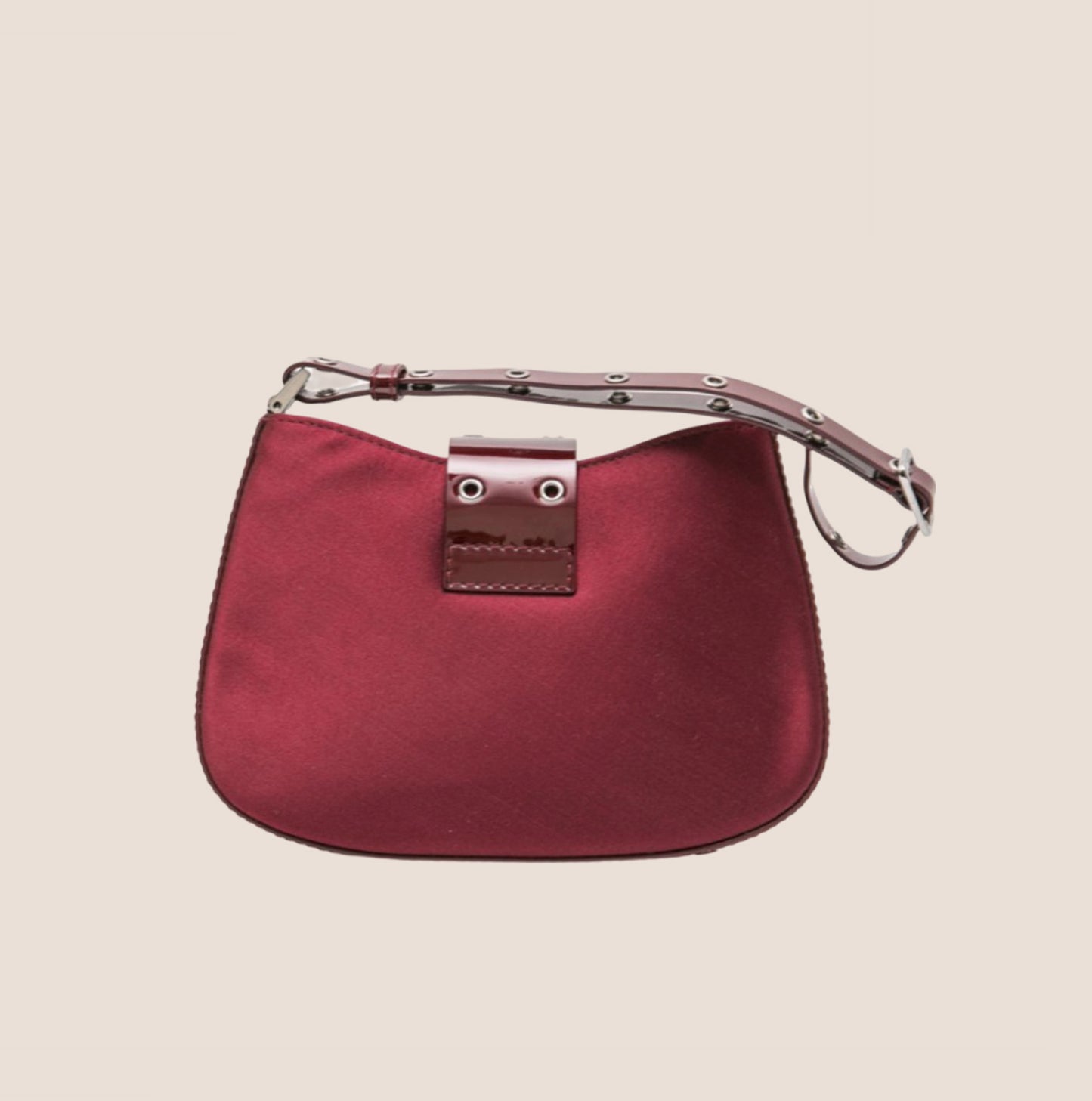 CHRISTIAN DIOR BURGUNDY SATIN & PATENT LEATHER MINI STREET CHIC HOBO BAG