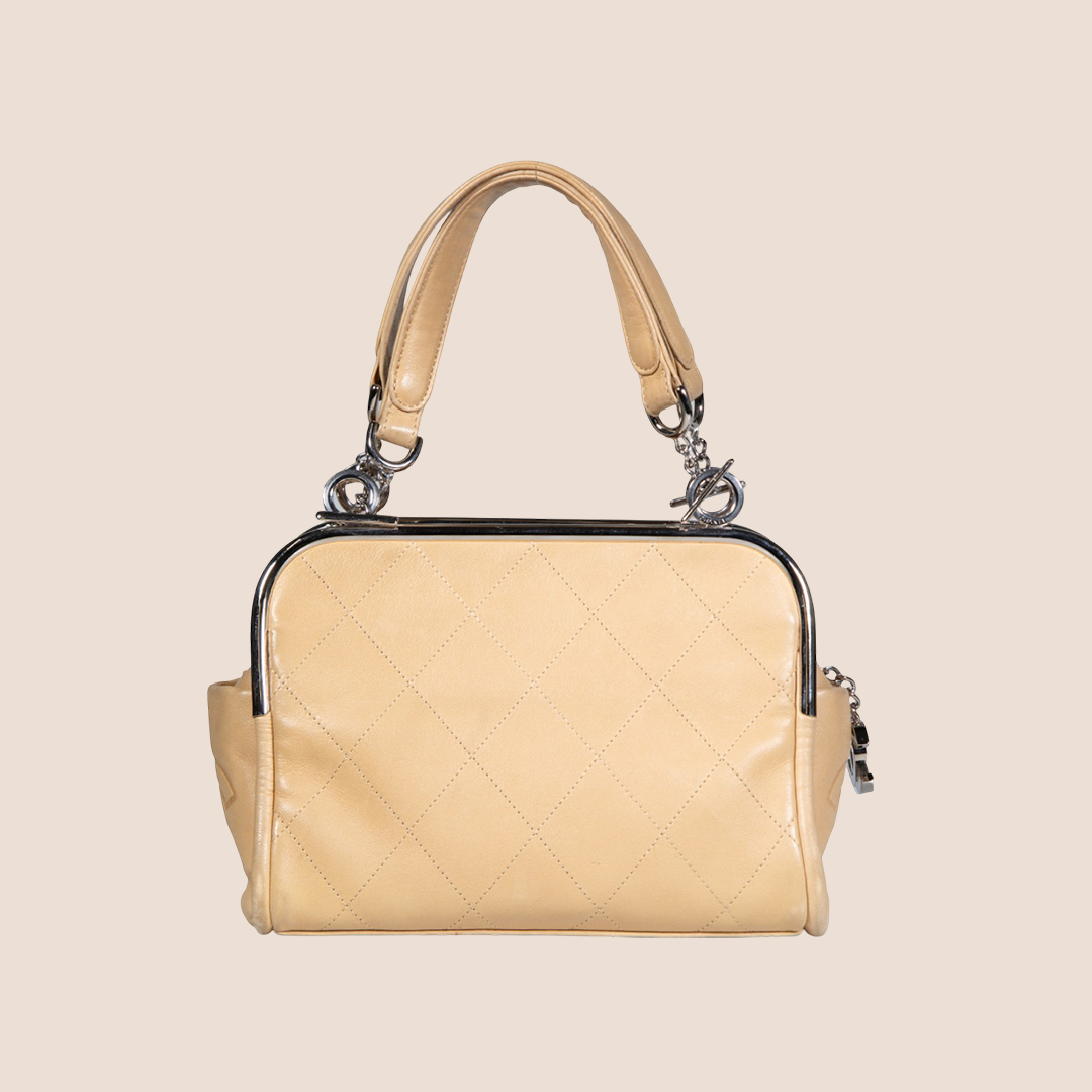 CHANEL 2002 BEIGE CC WILD STITCH FRAME HANDBAG