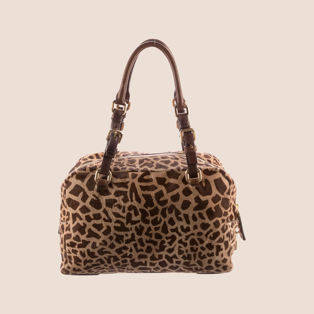 PRADA PONY HAIR GIRAFFE PRINT BOWLING BAG