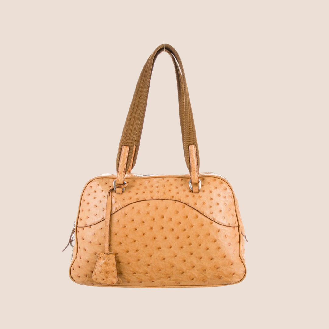 PRADA 2000 CARAMEL BROWN OSTRICH LEATHER BOWLING BAG