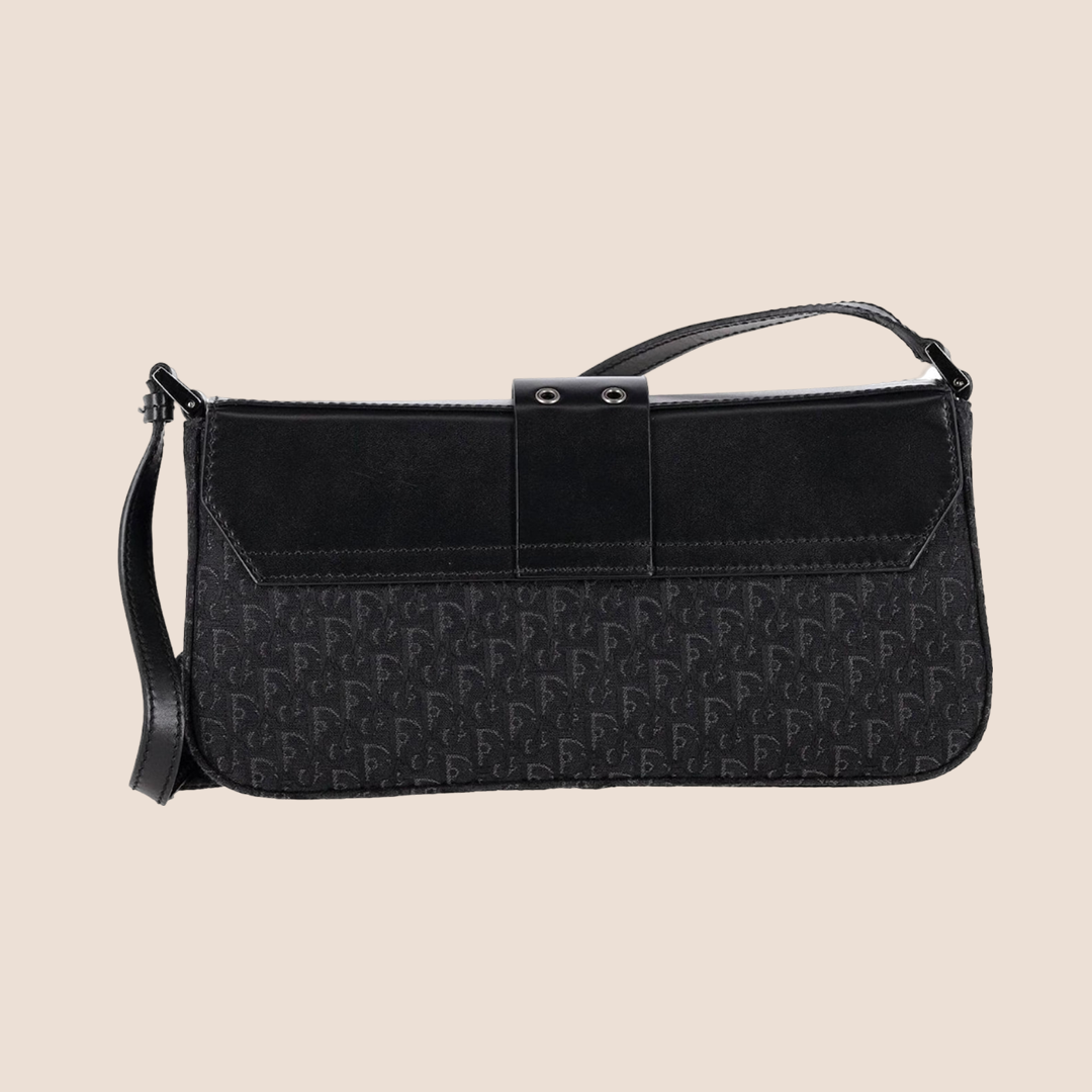CHRISTIAN DIOR BLACK OBLIQUE CANVAS STREET CHIC SHOULDER BAG