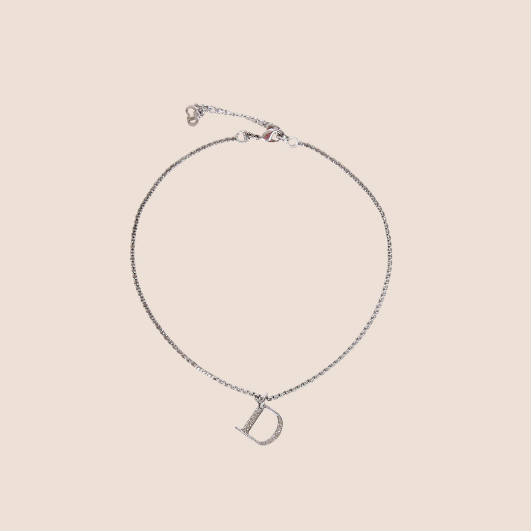CHRISTIAN DIOR 2000 CRYSTAL "D" CHARM NECKLACE