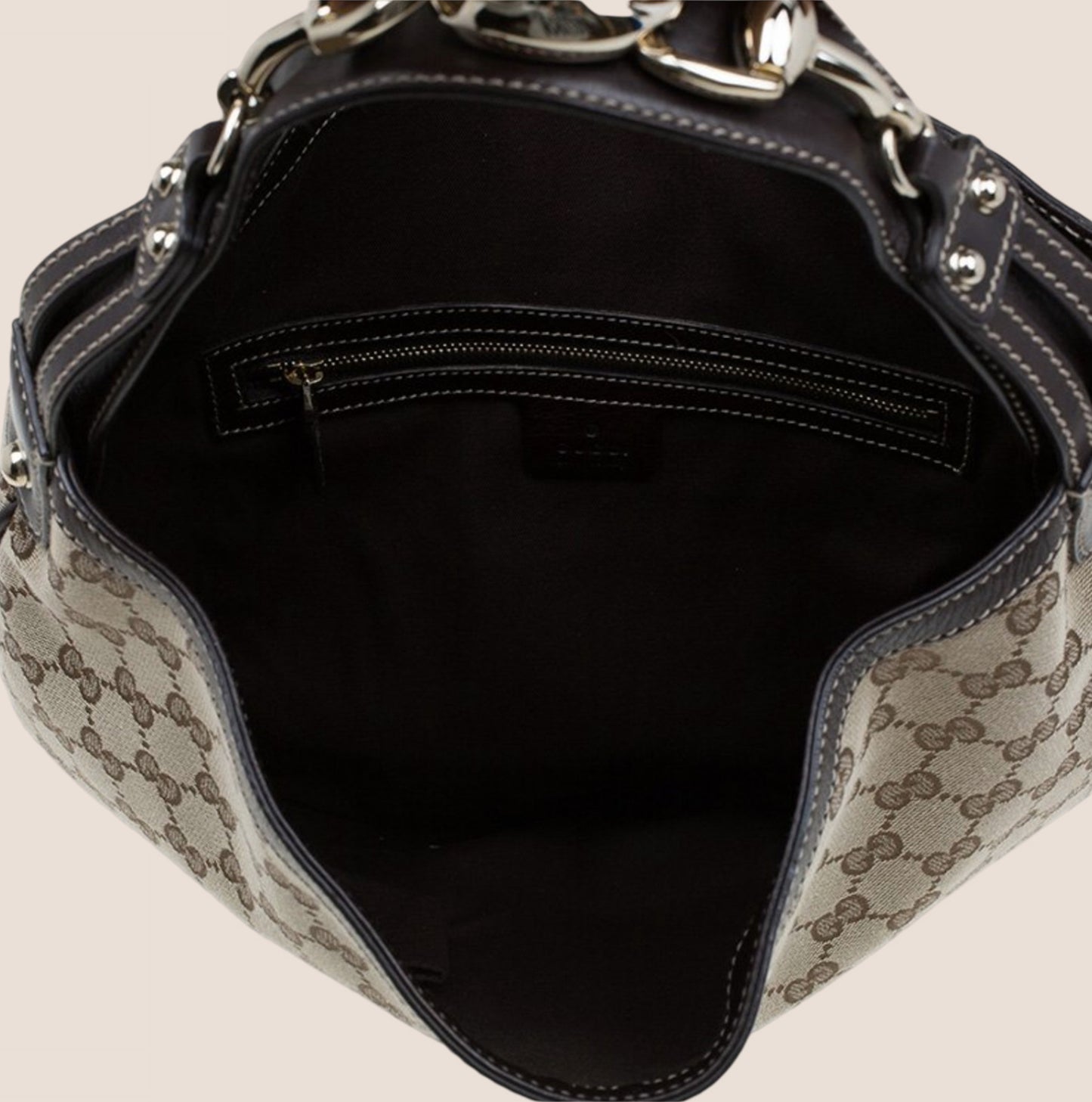 GUCCI BEIGE GG CANVAS WAVE HOBO BAG