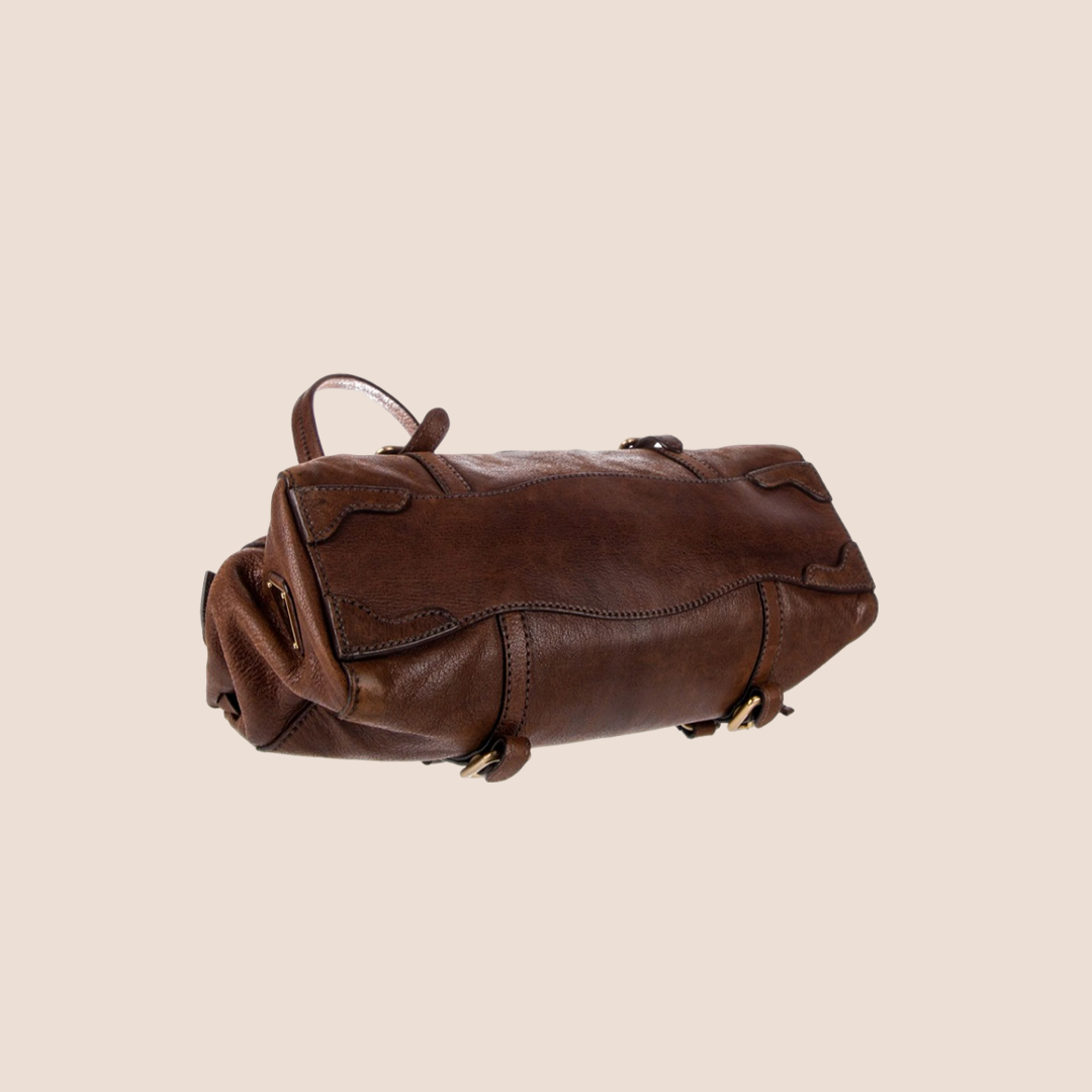 PRADA 2000 BROWN LEATHER FLAP SATCHEL