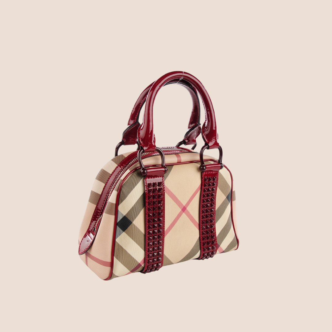 BURBERRY 2000 RED STUDDED SUPERNOVA CHECK BOWLER BAG
