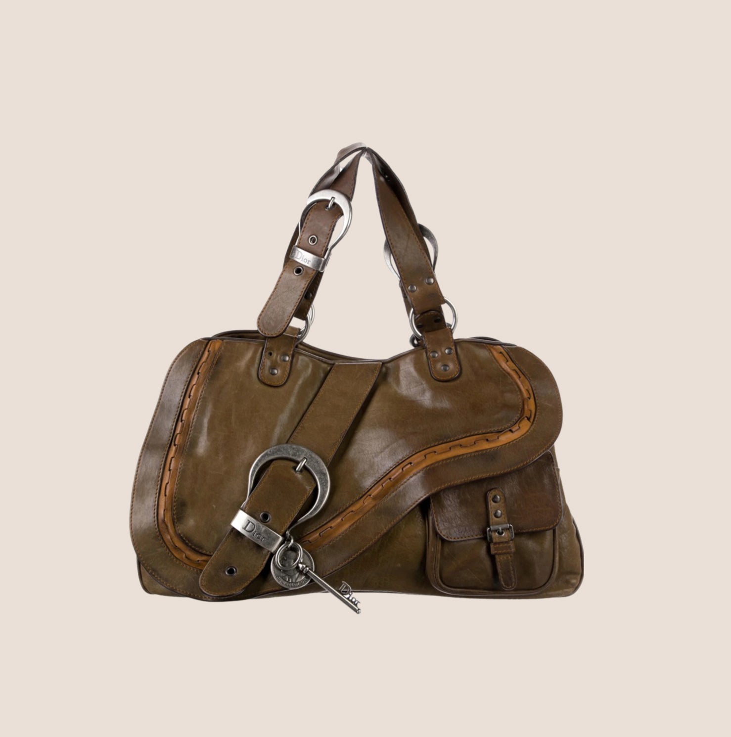 CHRISTIAN DIOR 2006 KHAKI LEATHER DOUBLE GAUCHO BAG – RDB