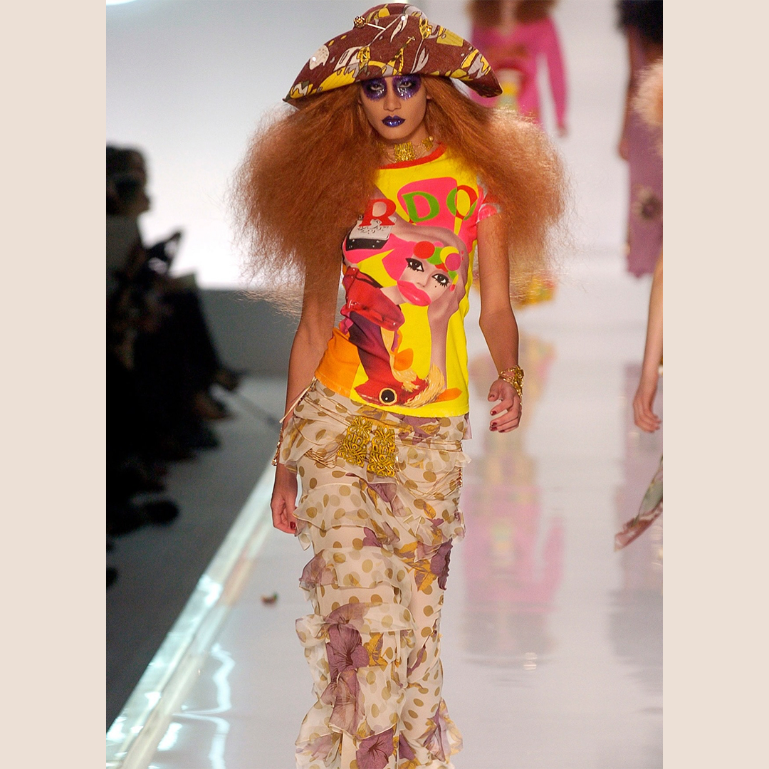 CHRISTIAN DIOR 2005 RUNWAY MULTICOLOR POP ART PRINT T-SHIRT