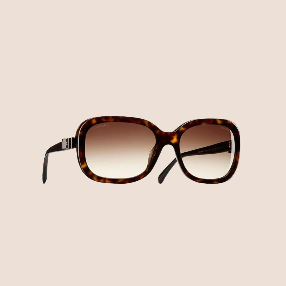 CHANEL BROWN TORTOISE BOW SQUARE SUNGLASSES
