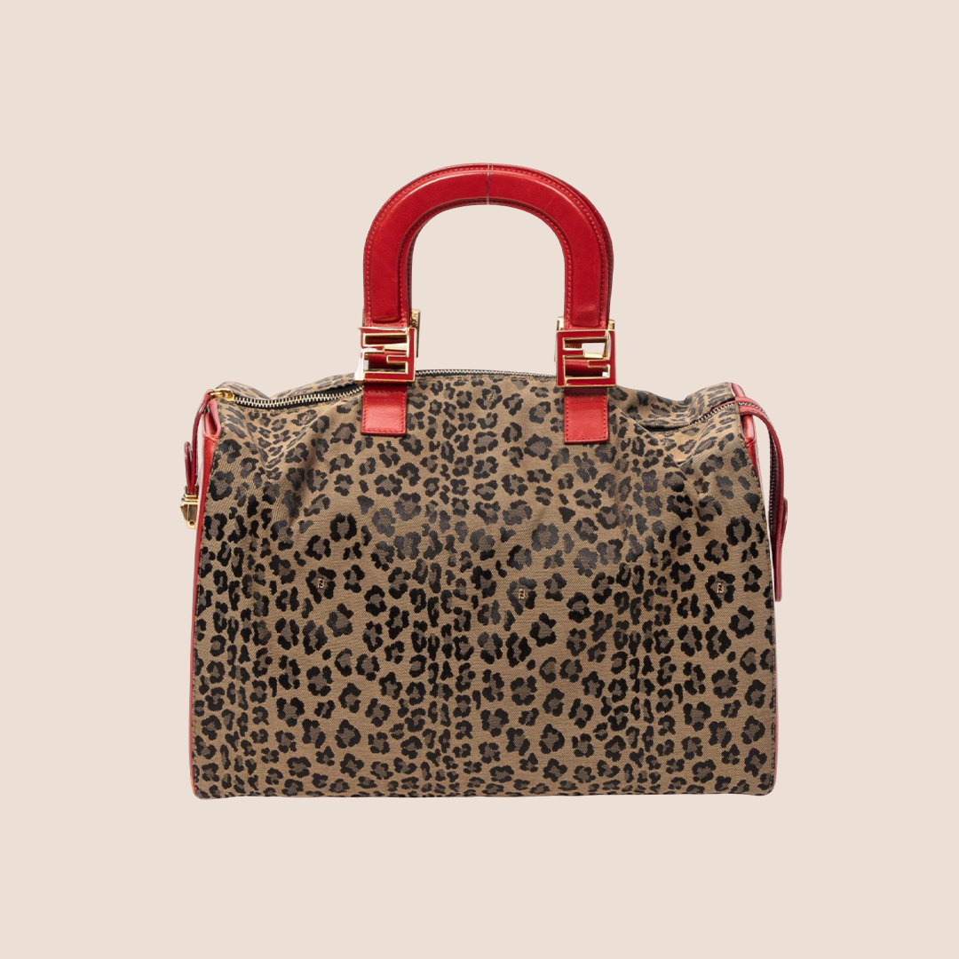 FENDI RED LEOPARD PRINT BOSTON BAG