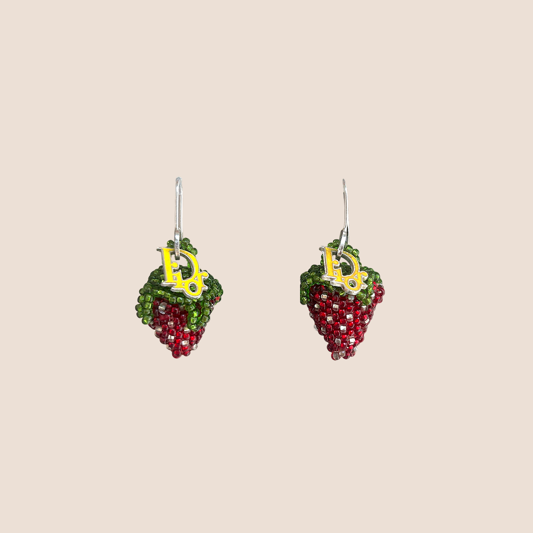 CHRISTIAN DIOR SPRING 2005 STRAWBERRY LOGO EARRINGS