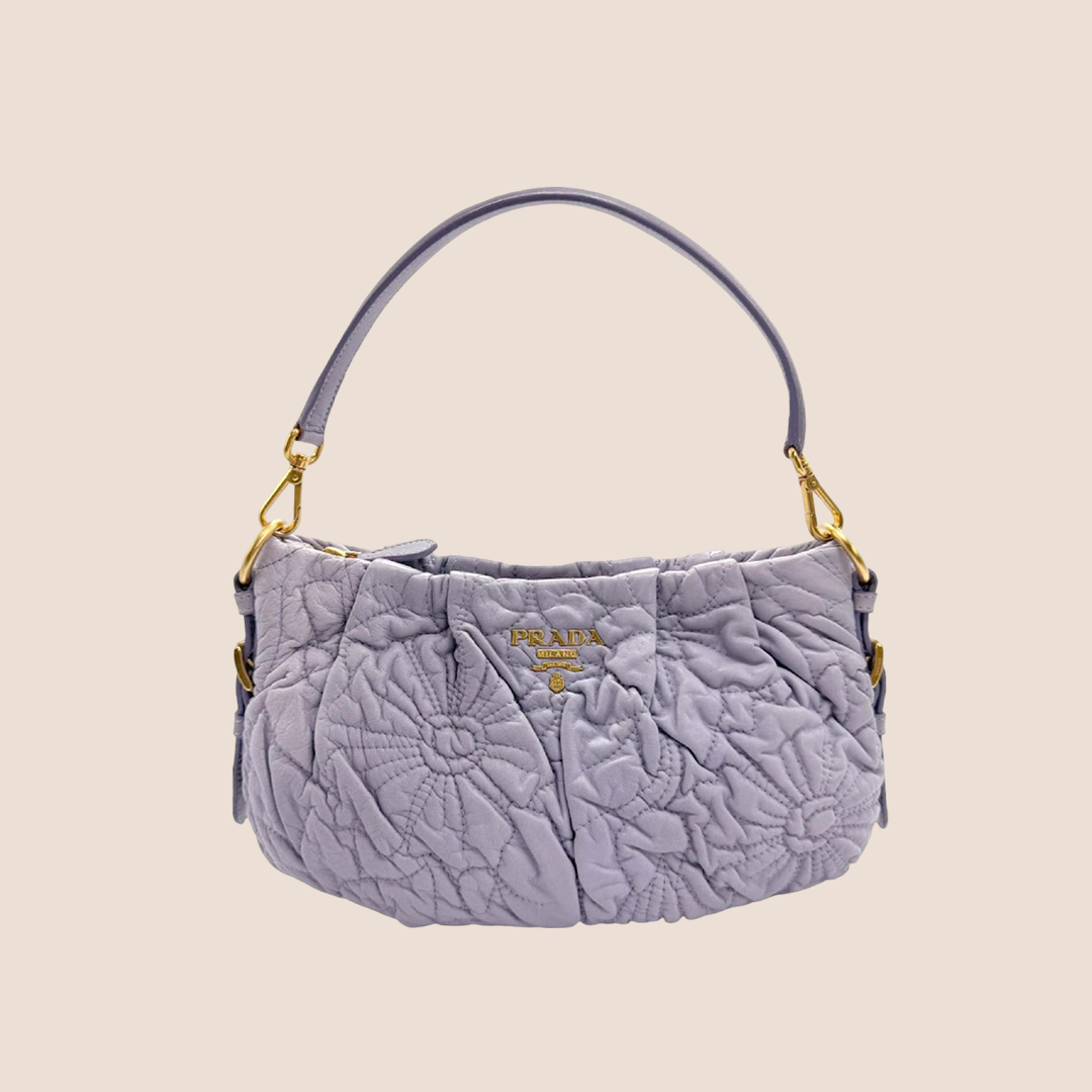 PRADA PURPLE LEATHER EMBROIDERED PETAL SHOULDER BAG