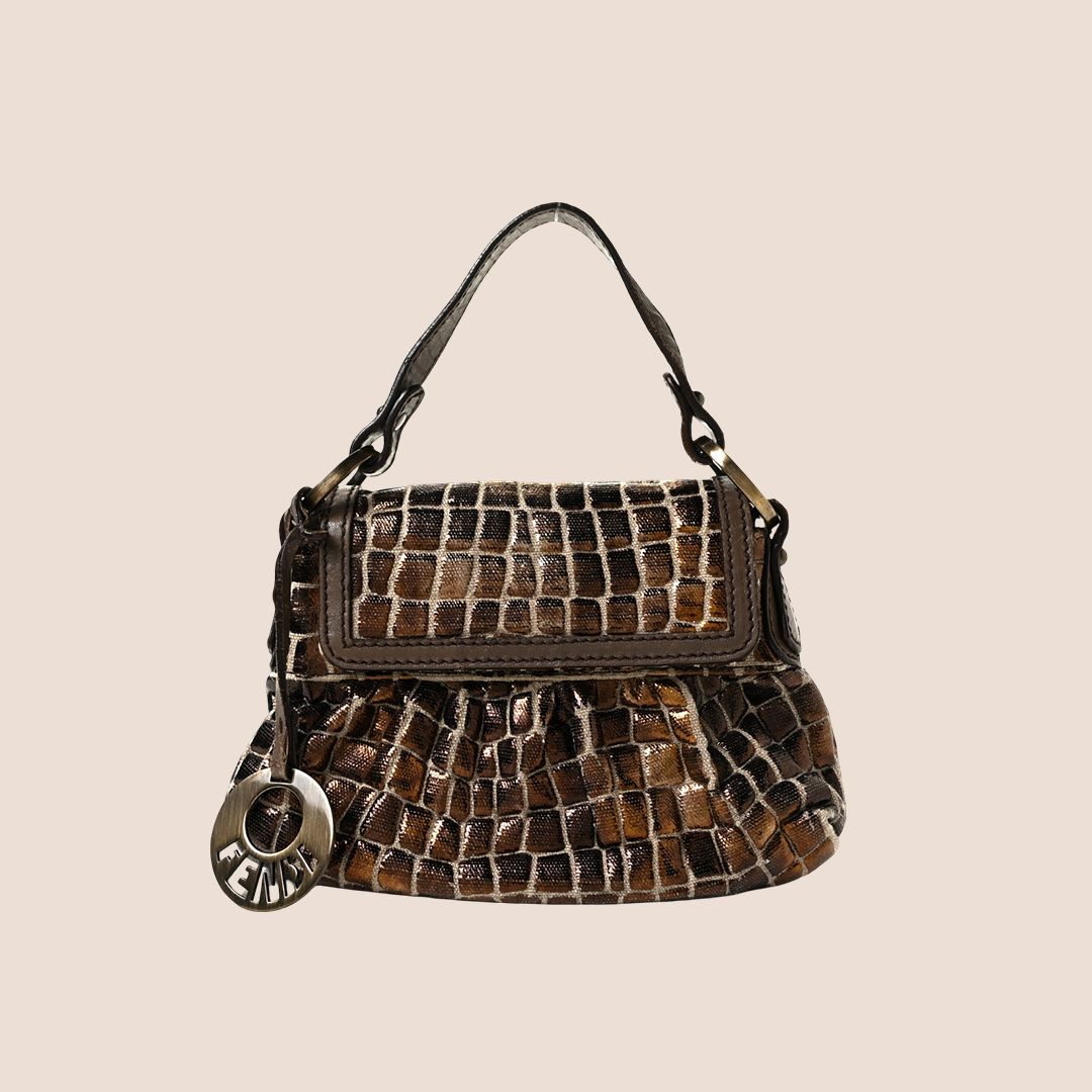 FENDI 2000 METALLIC BRONZE CROCO MINI CHEF BAG