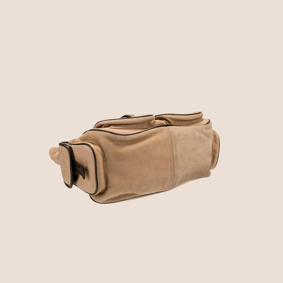 CHRISTIAN DIOR 2005 BROWN SUEDE STREET CHIC MULTIPOCKET SHOULDER BAG