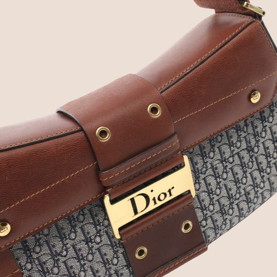 CHRISTIAN DIOR BROWN & NAVY DIORISSIMO STREET CHIC COLUMBUS BAG