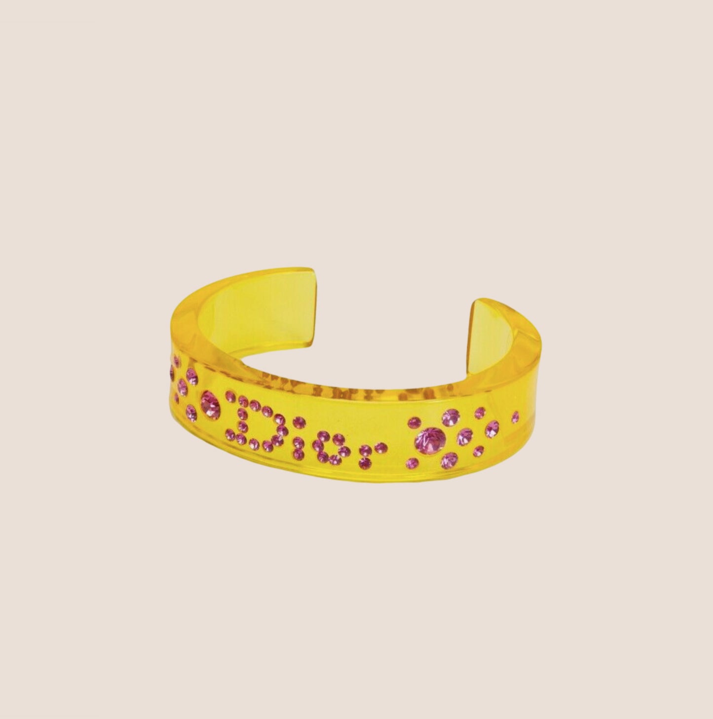 CHRISTIAN DIOR YELLOW RESIN & PINK CRYSTAL BANGLE BRACELET