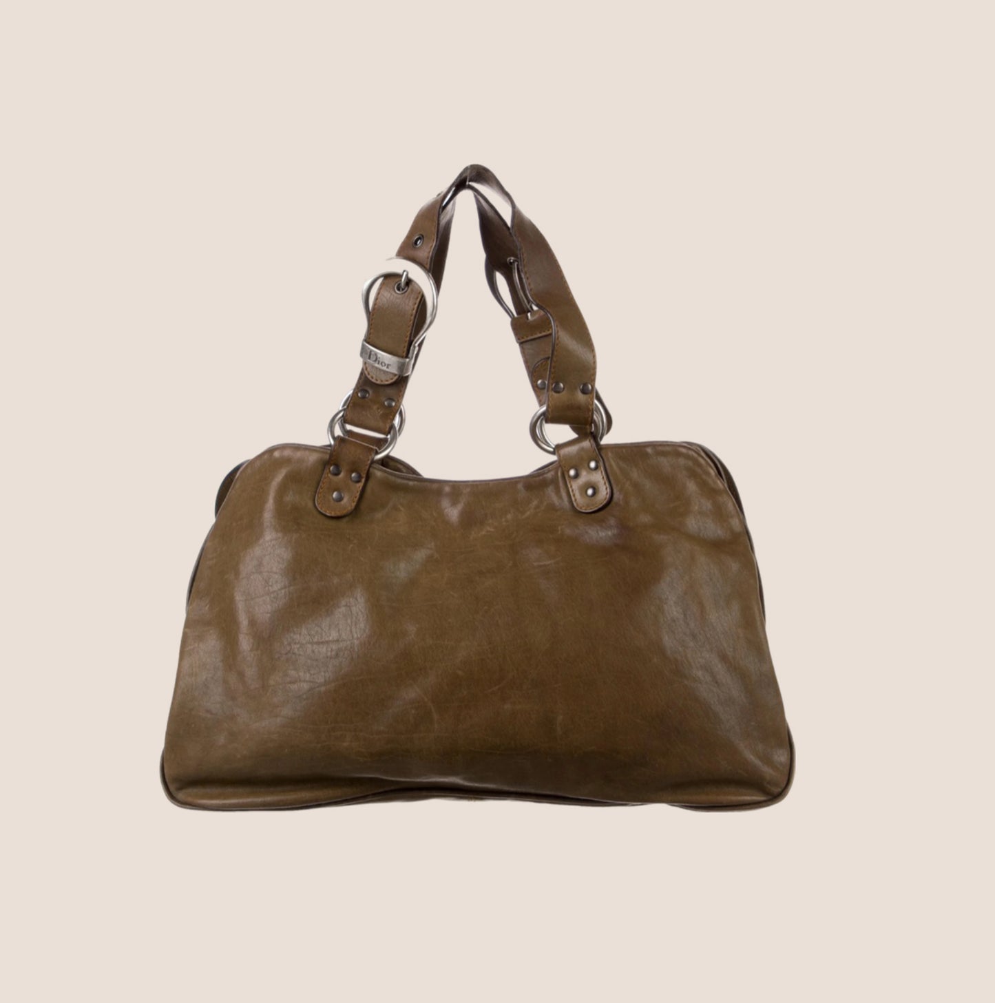 CHRISTIAN DIOR 2006 KHAKI LEATHER DOUBLE GAUCHO BAG