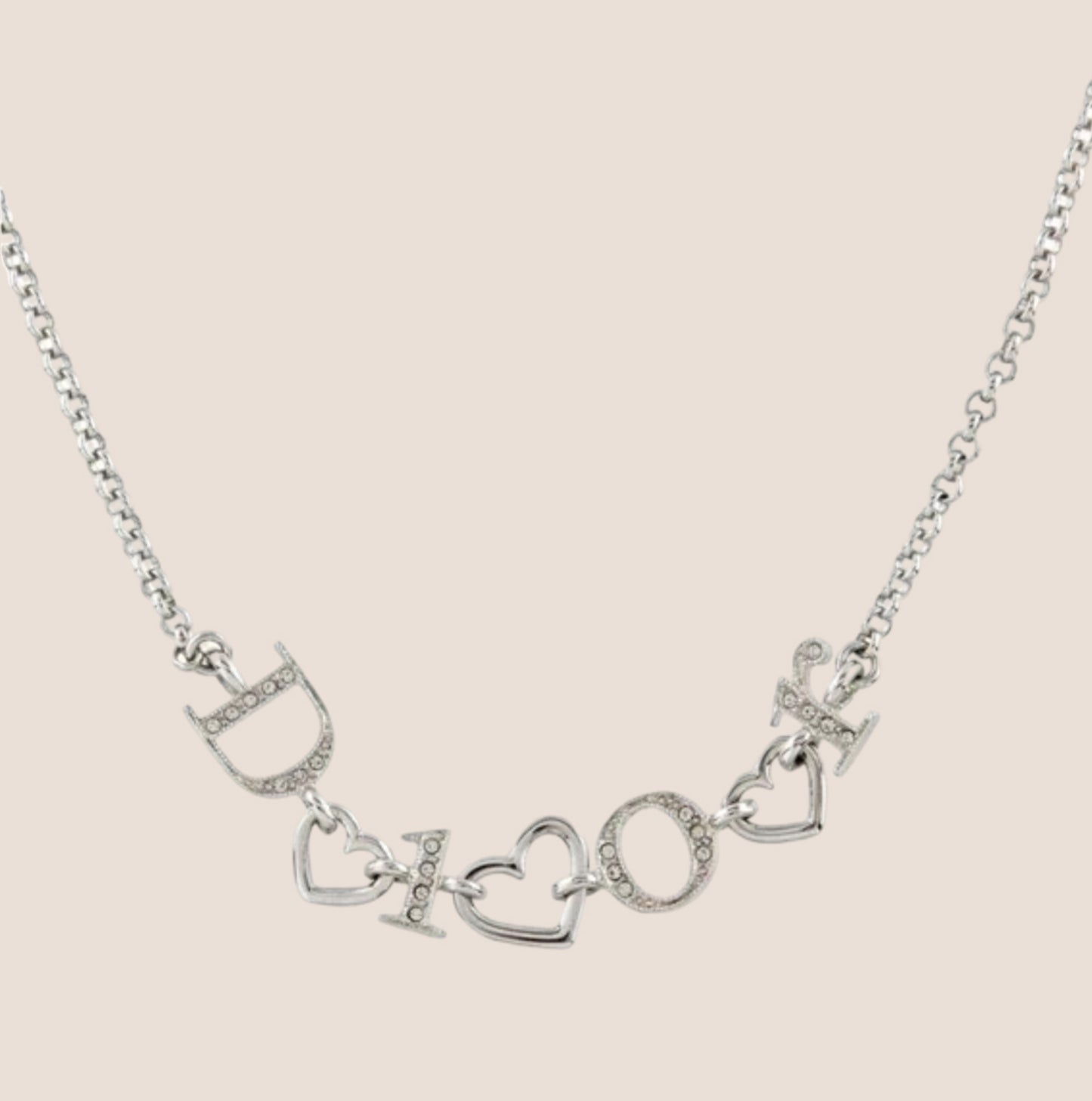 CHRISTIAN DIOR SILVER HEART LOGO NECKLACE