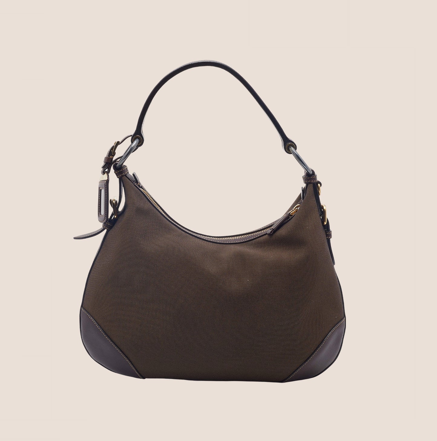 PRADA BROWN LOGO JACQUARD LOGO BAG