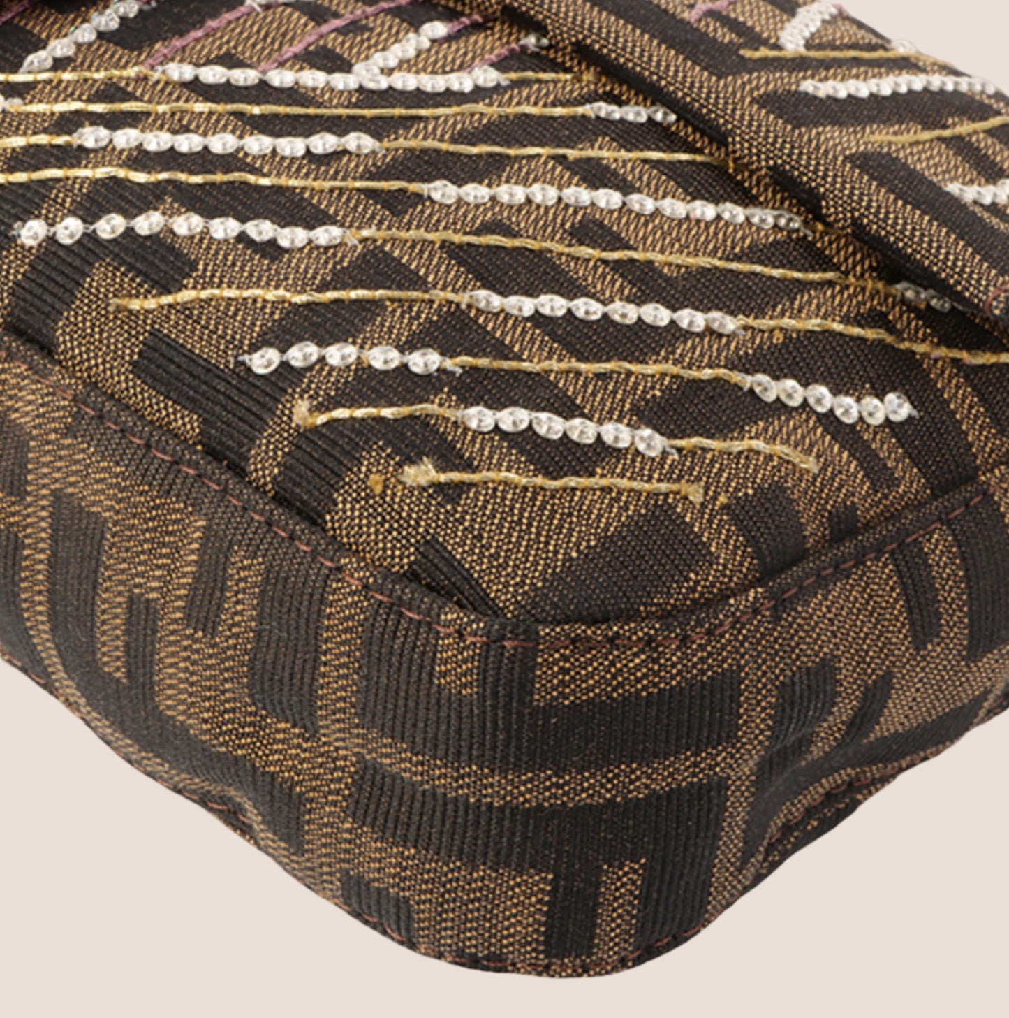 FENDI SELLERIA ZUCCA LIZARD BEADED BAGUTTE