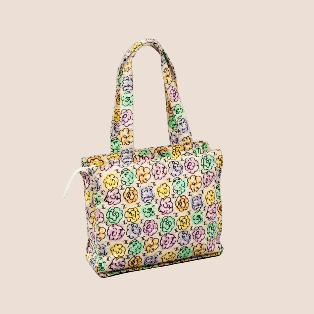 CHANEL MULTICOLOR CAMELLIA PRINT CANVAS TOTE BAG