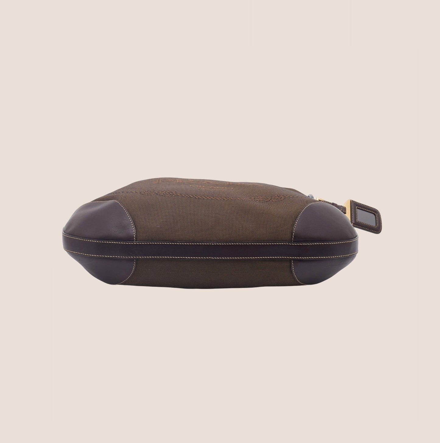 PRADA BROWN LOGO JACQUARD LOGO BAG