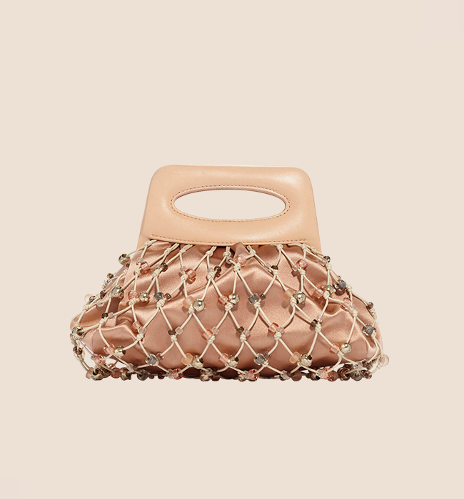 CHANEL 2004 BEIGE SATIN & BEADED CROCHET EVENING BAG