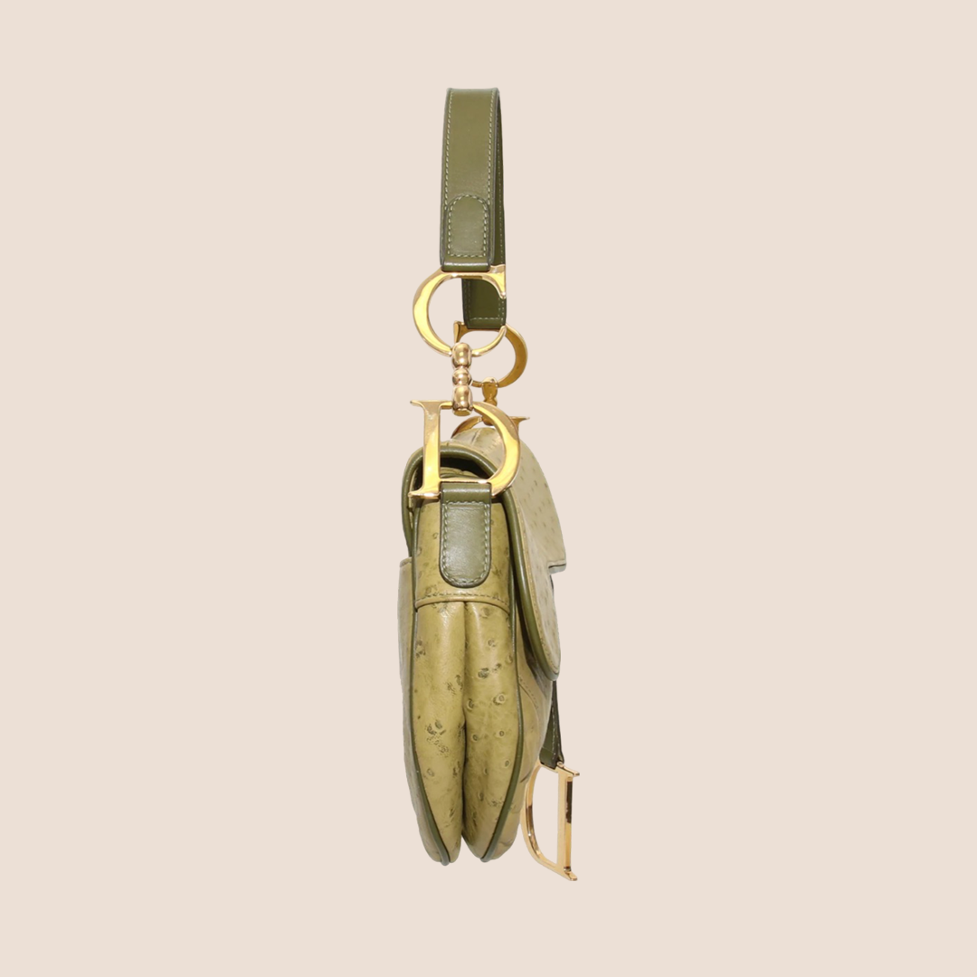 CHRISTIAN DIOR FALL 2000 GREEN OSTRICH SADDLE BAG