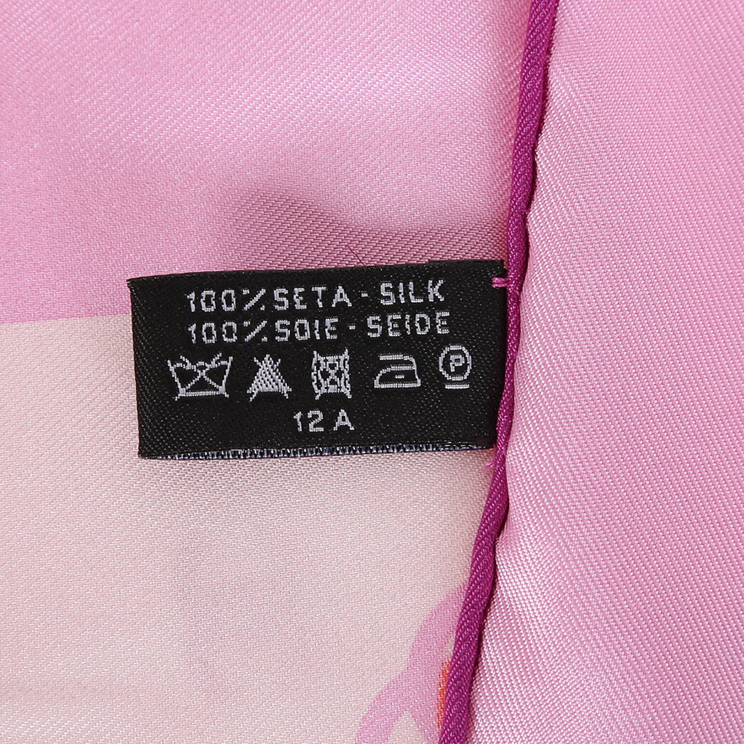 CHANEL CC ROSE PINK LOGO FLOWERS SILK SCARF