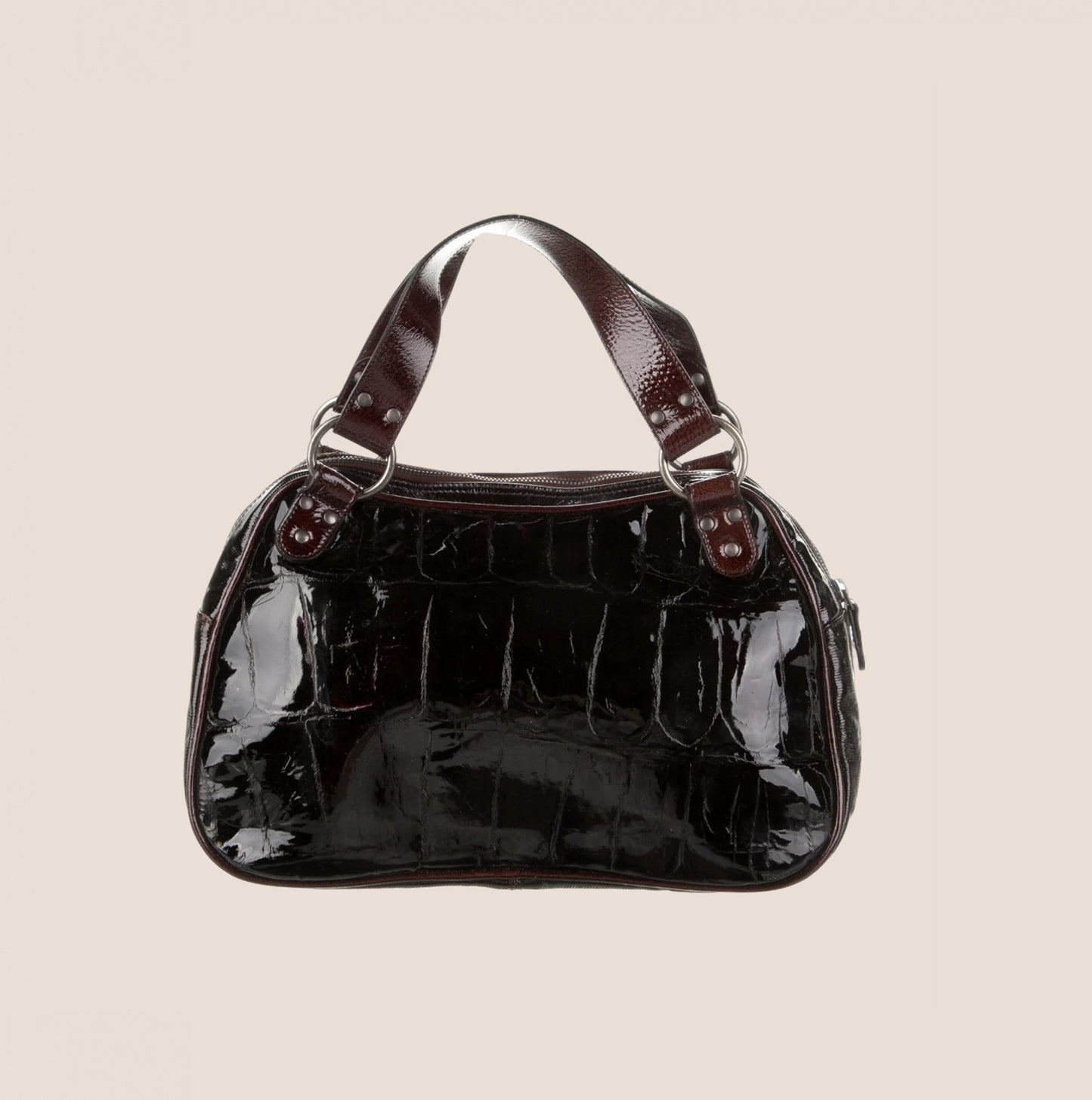 CHRISTIAN DIOR CROC EMBOSSED BLACK LEATHER PATENT GAUCHO HANDBAG