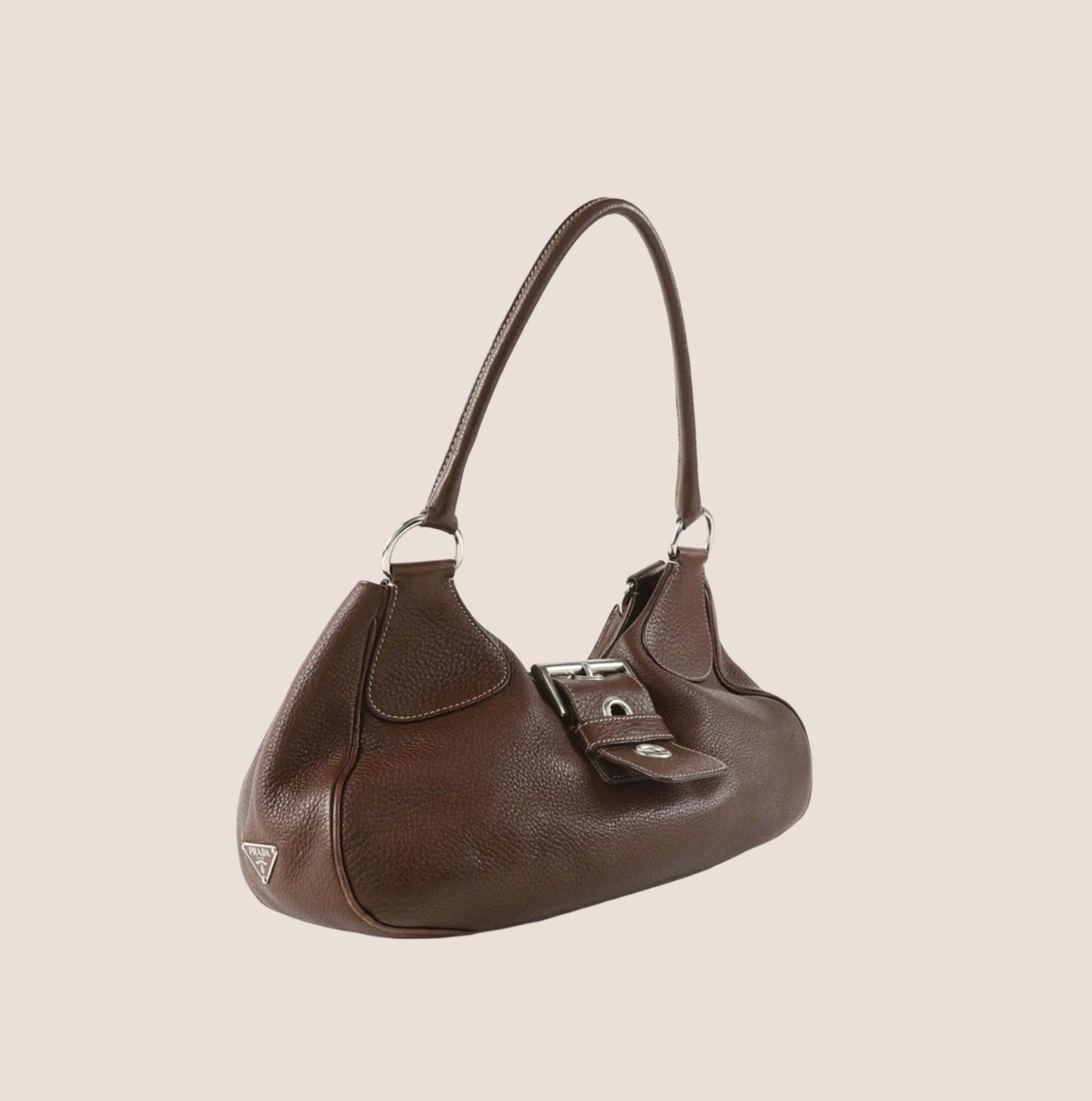 PRADA BROWN LEATHER BUCKLE MOON BAG