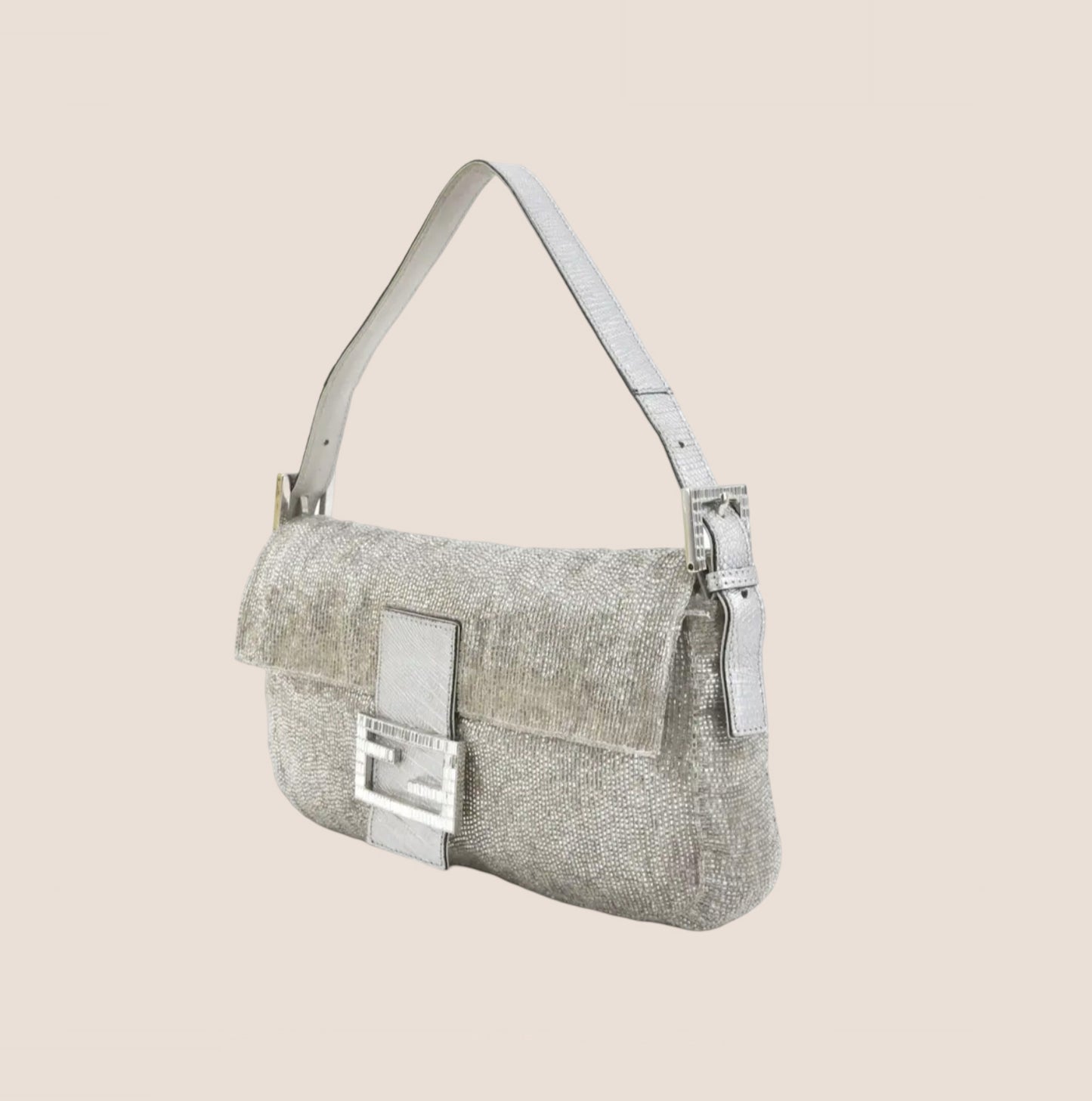 FENDI SILVER BEADED CRYSTAL BAGUETTE BAG
