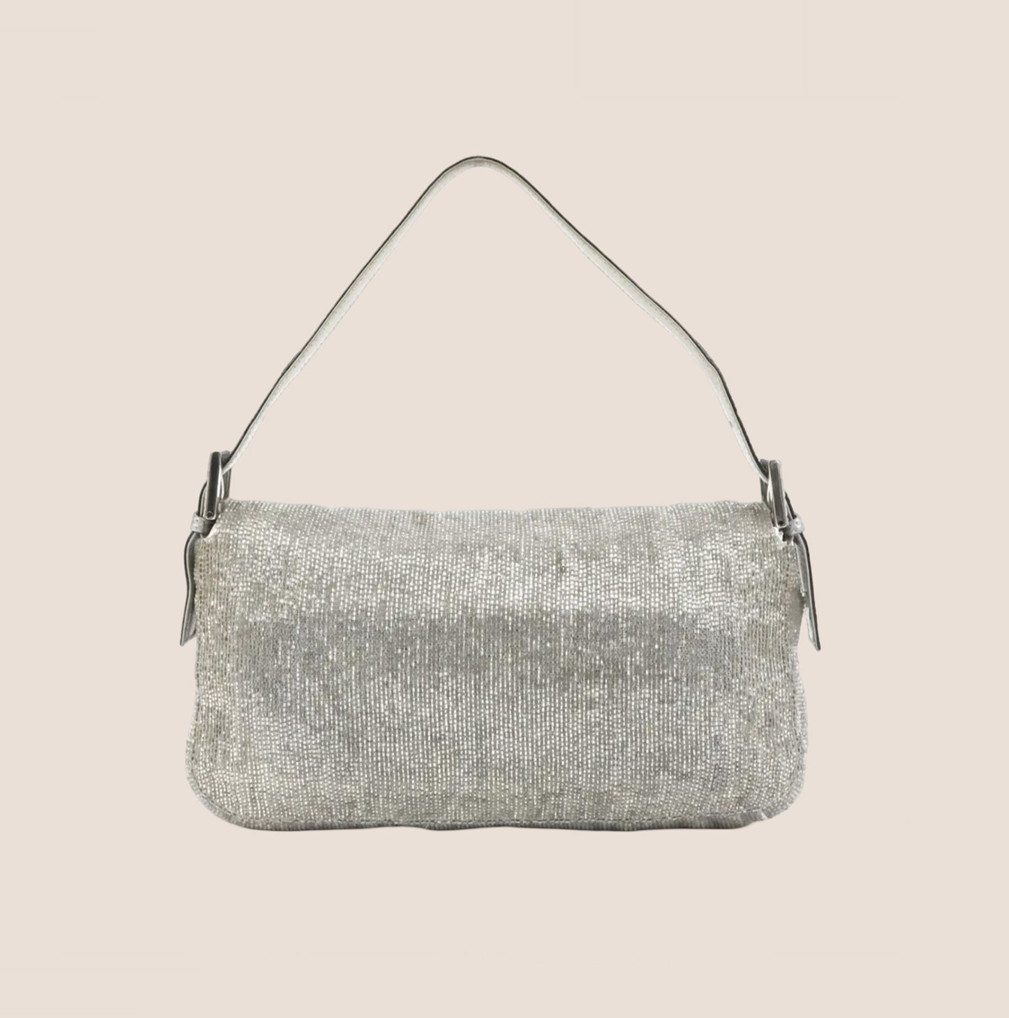 FENDI SILVER BEADED CRYSTAL BAGUETTE BAG